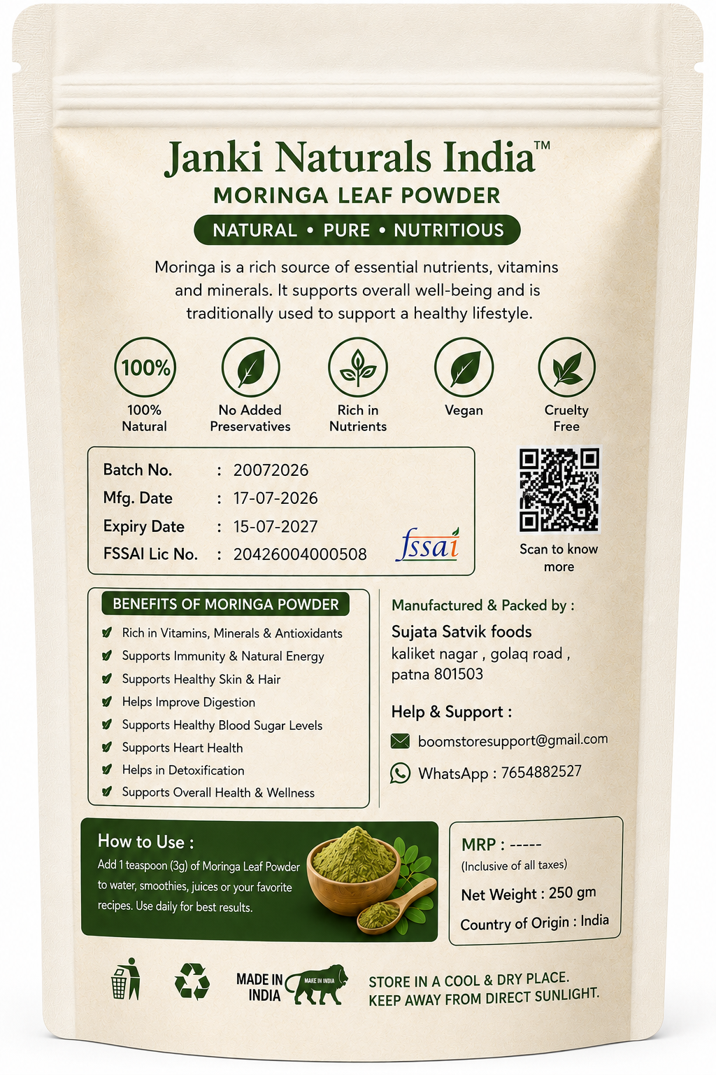 MORINGA LEAF POWDER 250 gm